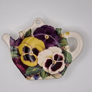 Vintage Crownford Giftware Pansy Tea Bag Caddy - Made in England - D. Hague